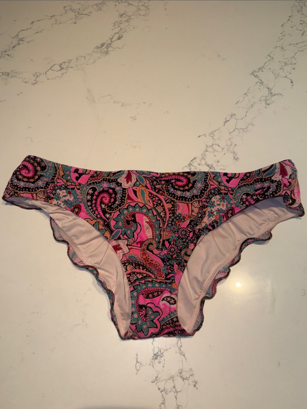 Shade & Shore Pink Lined Bikini Bottoms with Paisley Trim